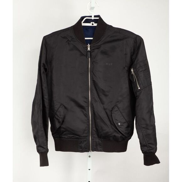 HUF Reversible Jacket Men Medium Black Blue Hawks Pockets Full Zip - Picture 5 of 16